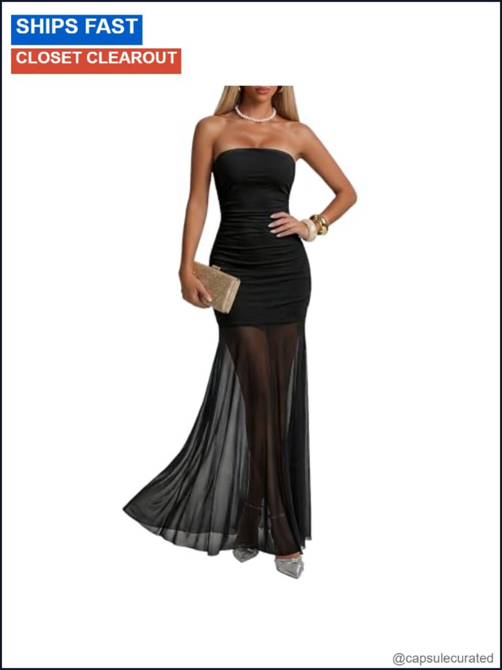 Strapless Bodycon Maxi Dress Modal Mesh Formal Dress Slim Fit Pull On